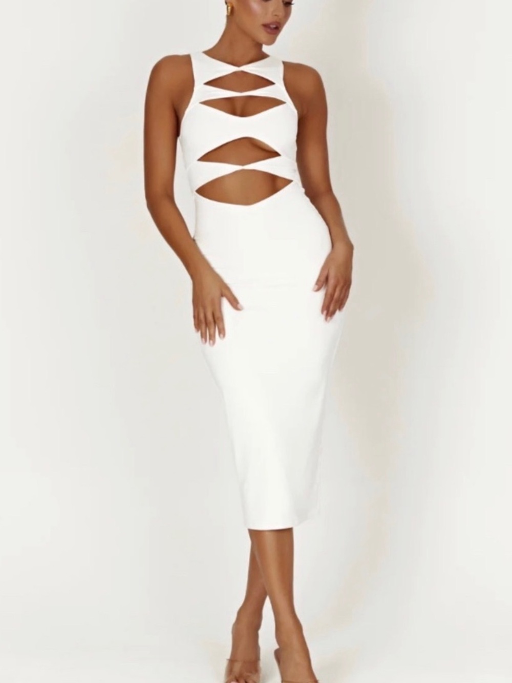 Meshki White Cutout Bodycon Midi Dress